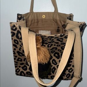 Chic Leopard Print Tote with Tan Accents